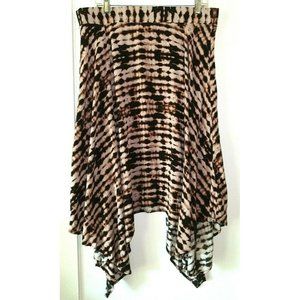 TORRID 1X Beige w/Dark Brown Tie Dye EW Rayon Jersey Sharkbite Hem Unlined Skirt